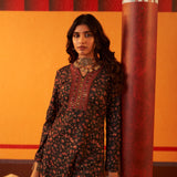 Dark Purple Printed Woollen Kurta Set for Women with Sequin Work