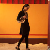 Black Woollen Kurta for Women with Leather Collar and Sequin Work