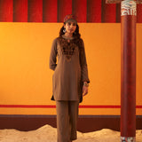 Brown Embroidered Woollen Kurta Set