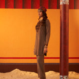 Brown Embroidered Woollen Kurta Set