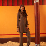 Brown Embroidered Woollen Kurta Set