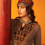 Brown Embroidered Woollen Kurta Set