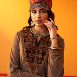 Brown Embroidered Woollen Kurta Set