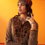 Brown Embroidered Woollen Kurta Set