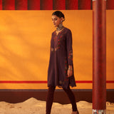 Dark Purple Woolen Kurta for Women with Thread Work and Lace Detailing 