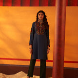 Navy Blue Woollen Kurti for Women with Thread Work and Sequins