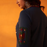 Navy Blue Woollen Kurti for Women with Thread Work and Sequins