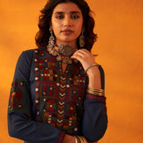 Navy Blue Woollen Kurti for Women with Thread Work and Sequins