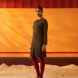 Green Woollen Kurta for Women with Threadwork