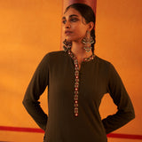 Green Woollen Kurta for Women with Threadwork