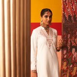 White Embroidered Woollen Kurti for Women with Mirror Work