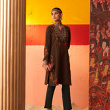 Brown Woolen Kurta for Women with Thread Work and Lace Detailing