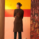 Brown Woolen Kurta for Women with Thread Work and Lace Detailing