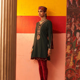 Green Women’s Woollen Kurti with Inserts and Zari Work