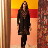 Black Embroidered Woollen Kurti for Women