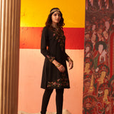 Black Embroidered Woollen Kurti for Women