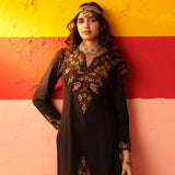 Black Embroidered Woollen Kurti for Women