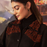 Raya Brown Embroidered Suede Shacket for Women