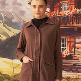 Liah Ash Brown Monochrome Brushed Fleece Shacket for Women