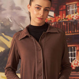 Liah Ash Brown Monochrome Brushed Fleece Shacket for Women