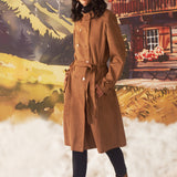 Bella Tan Monochrome Suede Long Coat for Women