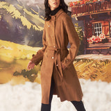 Bella Tan Monochrome Suede Long Coat for Women