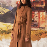 Bella Tan Monochrome Suede Long Coat for Women