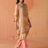 Naira Peach Printed Rayon Long Kurta for Women