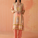 Naira Peach Printed Rayon Long Kurta for Women