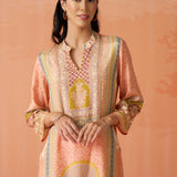 Naira Peach Printed Rayon Long Kurta for Women