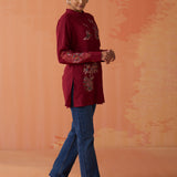 Kashni Maroon Embroidered Cotton Viscose Shirt for Women