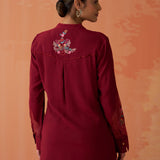 Kashni Maroon Embroidered Cotton Viscose Shirt for Women