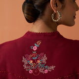 Kashni Maroon Embroidered Cotton Viscose Shirt for Women