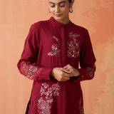 Kashni Maroon Embroidered Cotton Viscose Shirt for Women