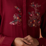 Kashni Maroon Embroidered Cotton Viscose Shirt for Women