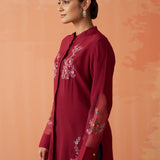 Kashni Maroon Embroidered Cotton Viscose Shirt for Women