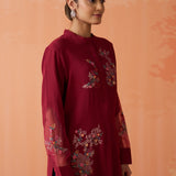 Kashni Maroon Embroidered Cotton Viscose Shirt for Women