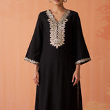 Surveen Black Embroidered Rayon Long Kurta Set for Women