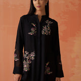 Kashni Black Embroidered Cotton Viscose Shirt for Women