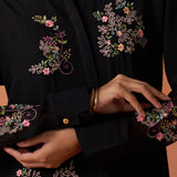 Kashni Black Embroidered Cotton Viscose Shirt for Women