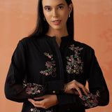 Kashni Black Embroidered Cotton Viscose Shirt for Women