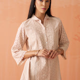 Mehreen Peach Dust Embroidered Schiffli Kurti For Women