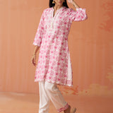 Saira Pink Embroidered Rayon Kurta Set for Women