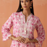 Saira Pink Embroidered Rayon Kurta Set for Women