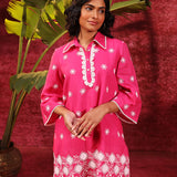 Kashni Fuchsia Embroidered Schiffli Top for
Women