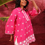 Kashni Fuchsia Embroidered Schiffli Top for
Women