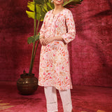 Fida Coral Cotton Linen Printed Kurta for Women