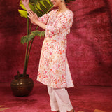 Fida Coral Cotton Linen Printed Kurta for Women