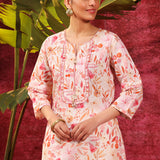 Fida Coral Cotton Linen Printed Kurta for Women