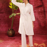 Mehwish Ivory Embroidered Cotton Linen Designer Kurta Set